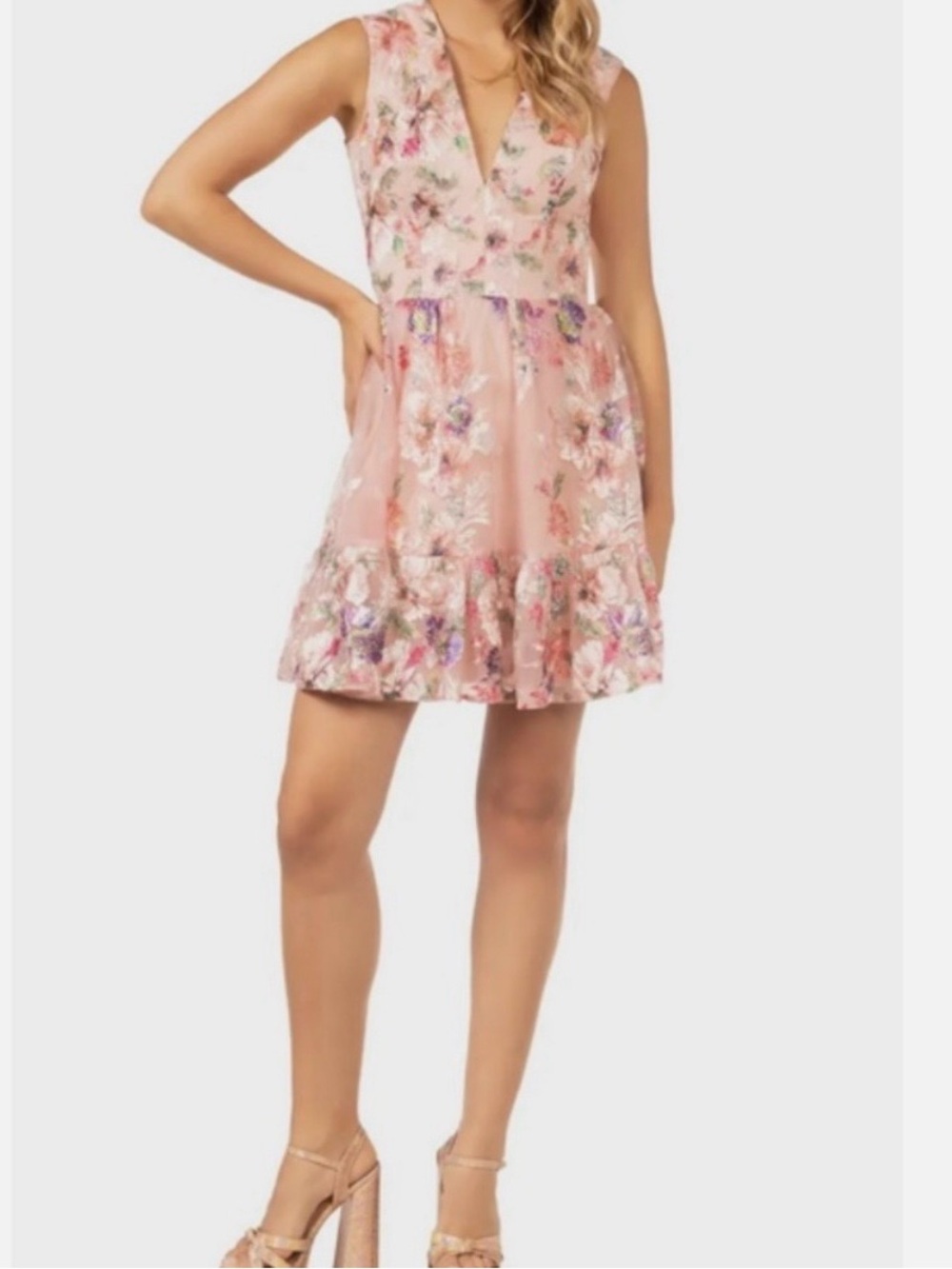 Dress the Population Samantha chiffon embroidered mini dress pink